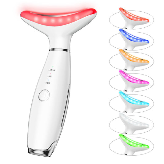 7 Color Neck Face Massager Tool, Facial Massager for Skin Care at Home, Face Sculpting Tool with Thermals, Vibration (White)